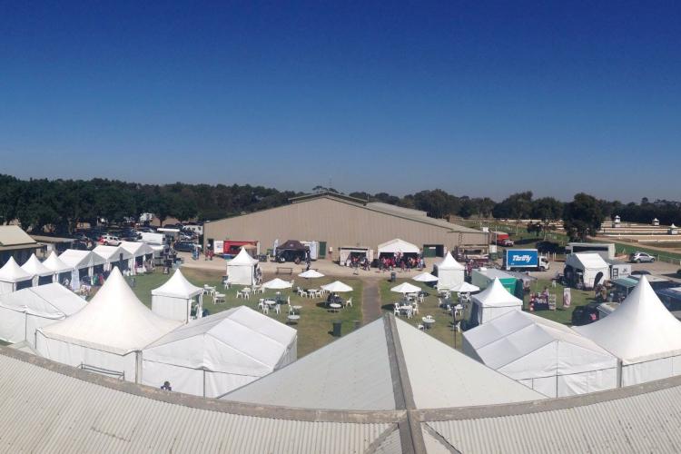 a row of white marquees